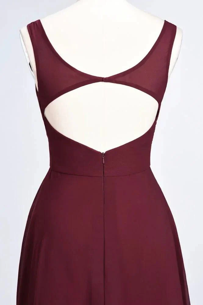 Chiffon V-Neck Straps Sleeveless Ruffles Floor-Length Bridesmaid Dress with Open Back - Image 6