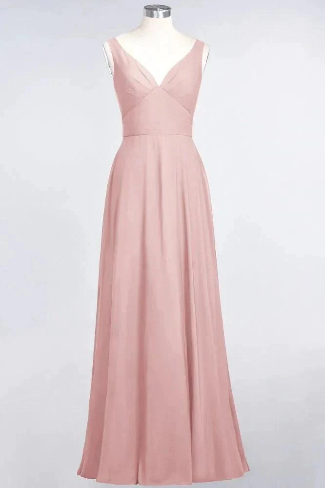 Chiffon V-Neck Straps Sleeveless Ruffles Floor-Length Bridesmaid Dress with Open Back - Image 8