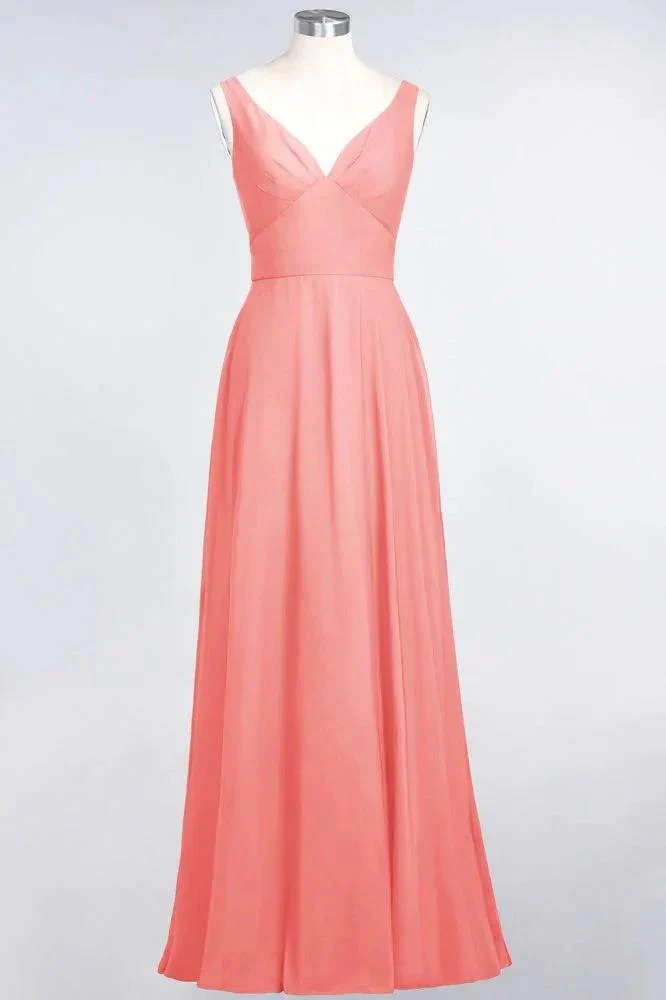Chiffon V-Neck Straps Sleeveless Ruffles Floor-Length Bridesmaid Dress with Open Back - Image 9