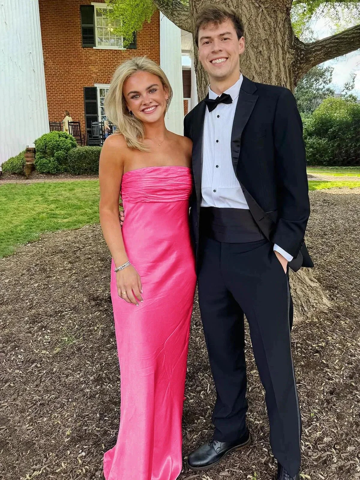 Christabel | Ruched Strapless Pink Long Prom Dress - Image 5