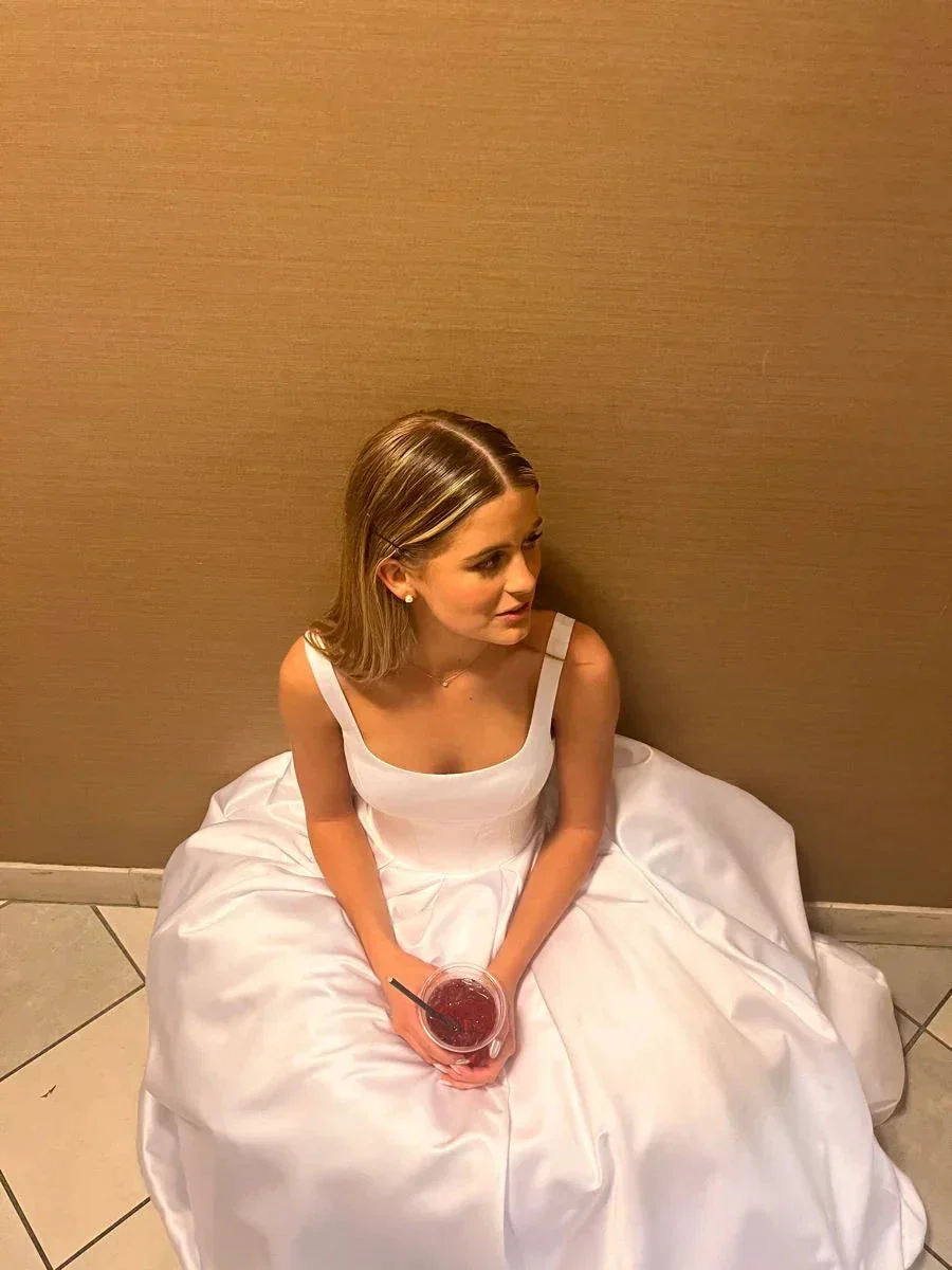 Classic A-line White Satin Long Wedding Dress,Simple White Bridal Dress  Y4672 - Image 2