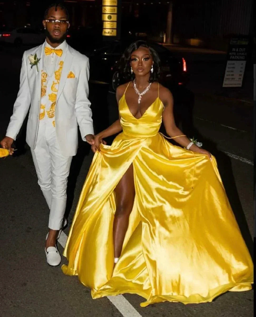 Classic A-line Yellow Satin Evening Dress,Yellow Prom Gown Y4227 - Image 2