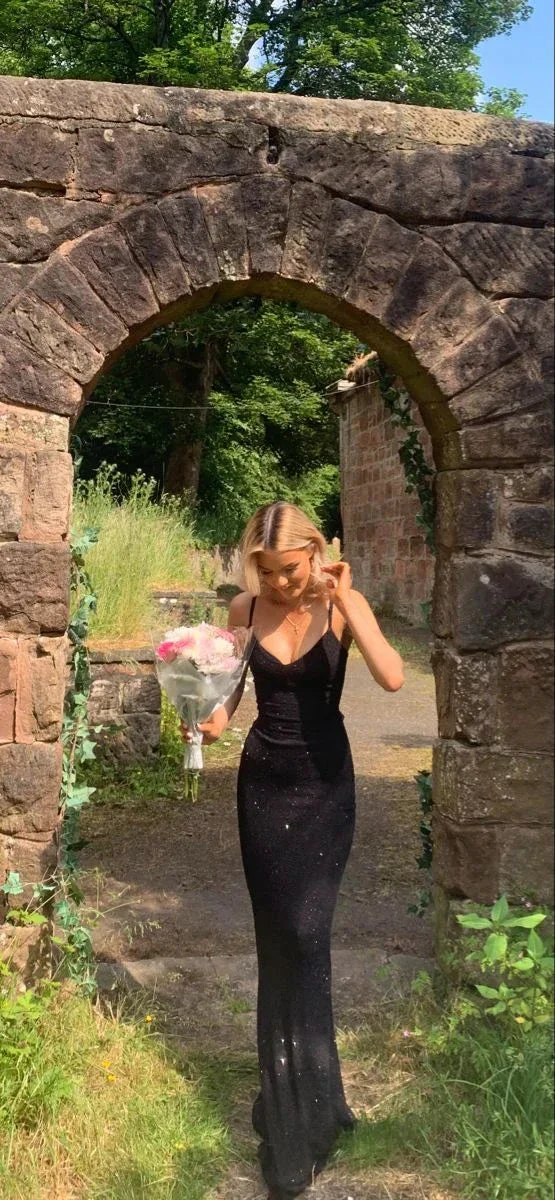 Classic Black Spaghetti Strap Prom Dress,Black Evening Dress Y4132 - Image 2