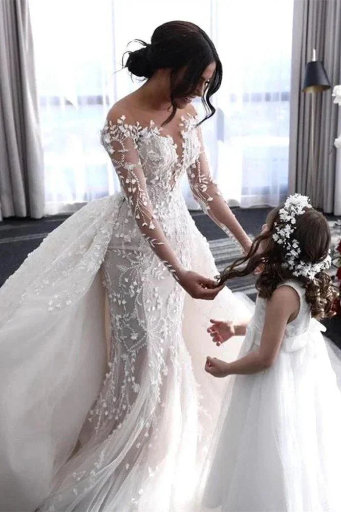 Off-the-Shoulder Deep V-Neck Wedding Dress with Overskirt - Image 2