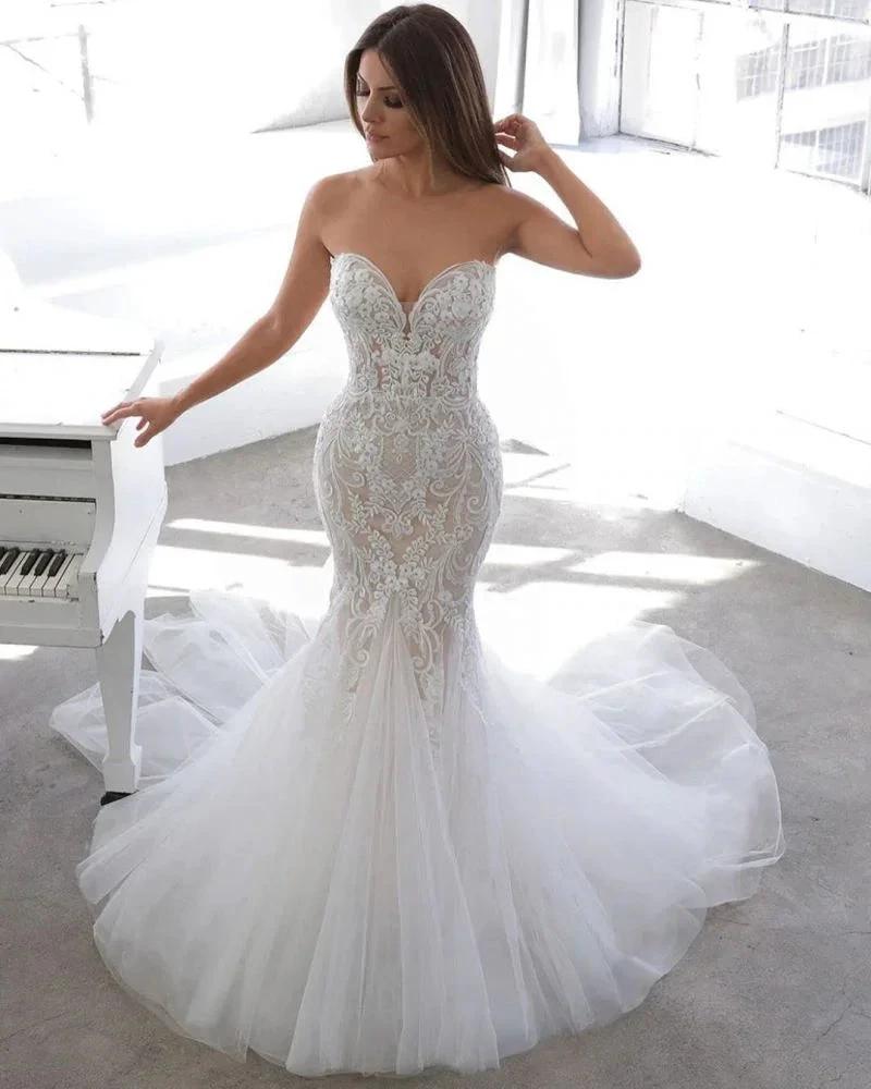 Designer Summer style Sweetheart Mermaid Lace Wedding Dress - Image 3