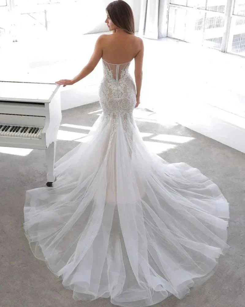 Designer Summer style Sweetheart Mermaid Lace Wedding Dress - Image 4