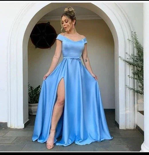Classic Off The Shoulder Blue Prom Dress Blue Evening Dress Y4881 - Image 2