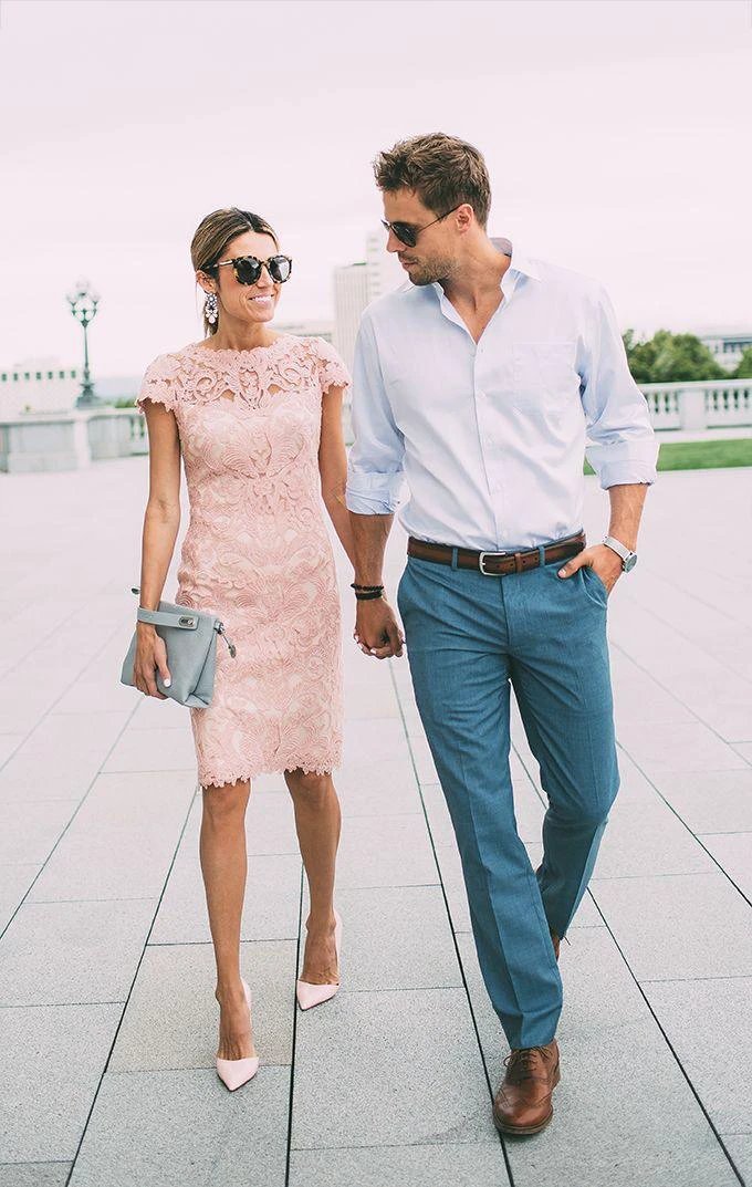 Classic Pink Short Sheath Lace Prom Dress with Sleeves - Image 2