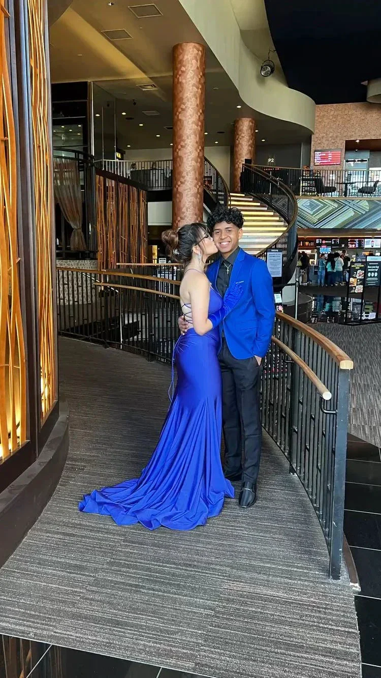 Classic Royal Blue Mermaid Evening Dress with Train  Y4229 - Image 4