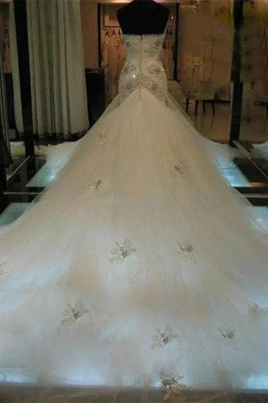 Mermaid Beading Sleeveless Tulle Sweetheart Wedding Dress - Image 2