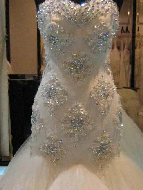 Mermaid Beading Sleeveless Tulle Sweetheart Wedding Dress - Image 3