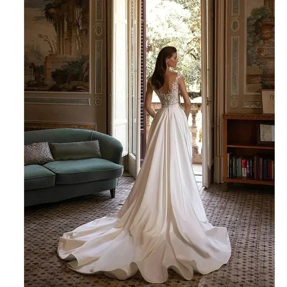 Classic Sexy Wedding Dresses A Line Lace Appliques Long Sleeve Ball Gowns Woman's Formal Bride Beach Party Vesti Dosde Fiesta - Image 2