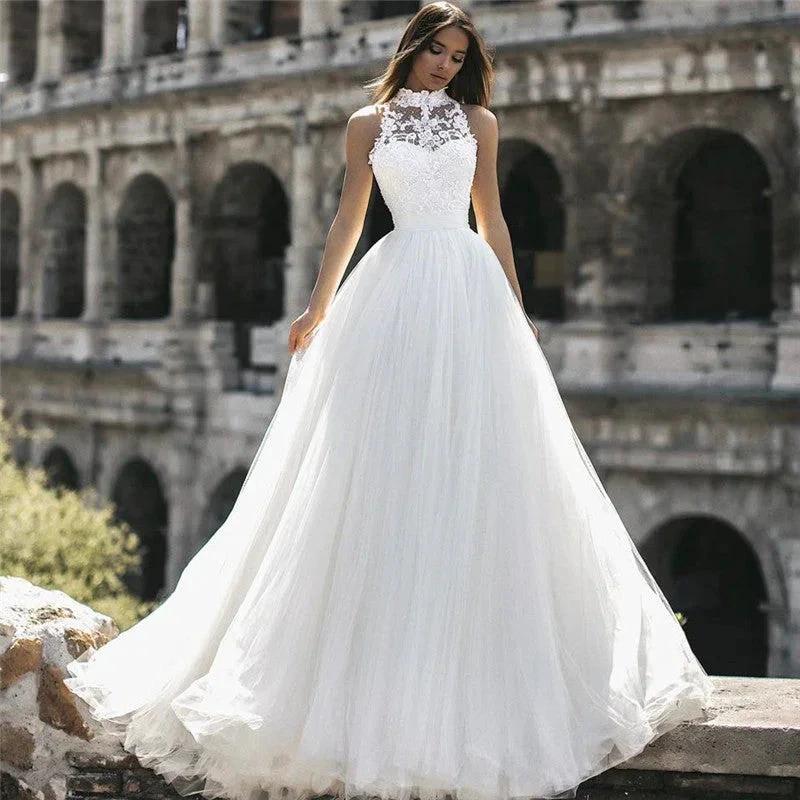 New Arrival High Neck Sleeveless Appliques Wedding Dress - Image 2