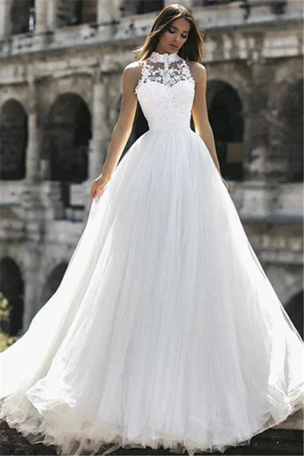 New Arrival High Neck Sleeveless Appliques Wedding Dress - Image 3