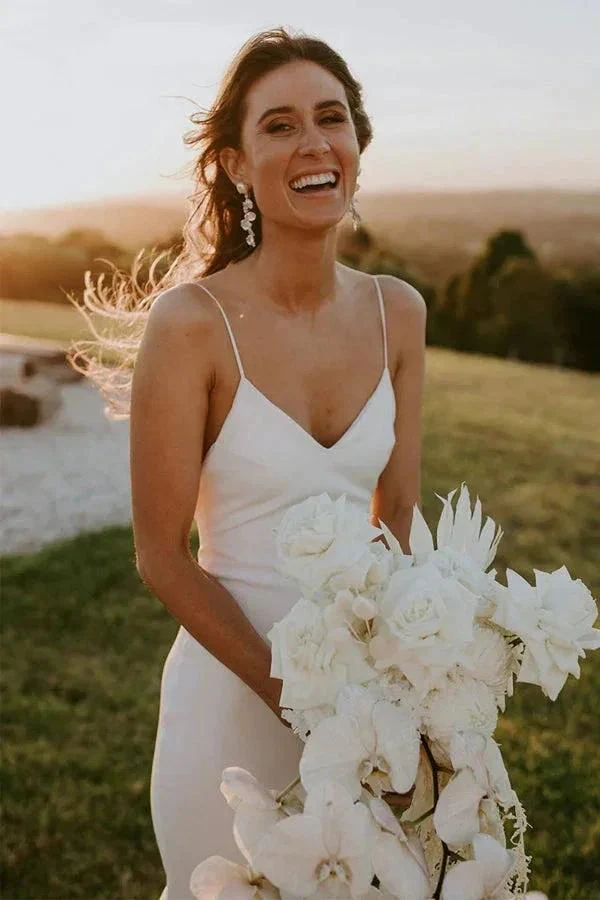 Classic Spaghetti Straps V-Neck Beach Simple Ivory Wedding Dress  WD645 - Image 2