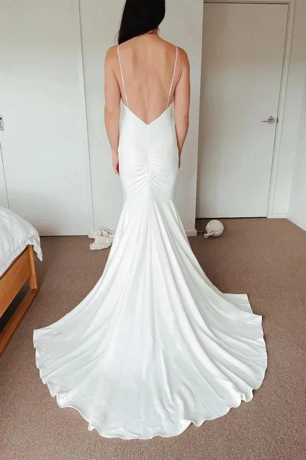 Classic Spaghetti Straps V-Neck Beach Simple Ivory Wedding Dress  WD645 - Image 4