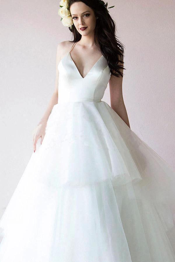 Classic Straps V Neck Ivory Long Bridal Gown Wedding Dresses  WD388 - Image 2