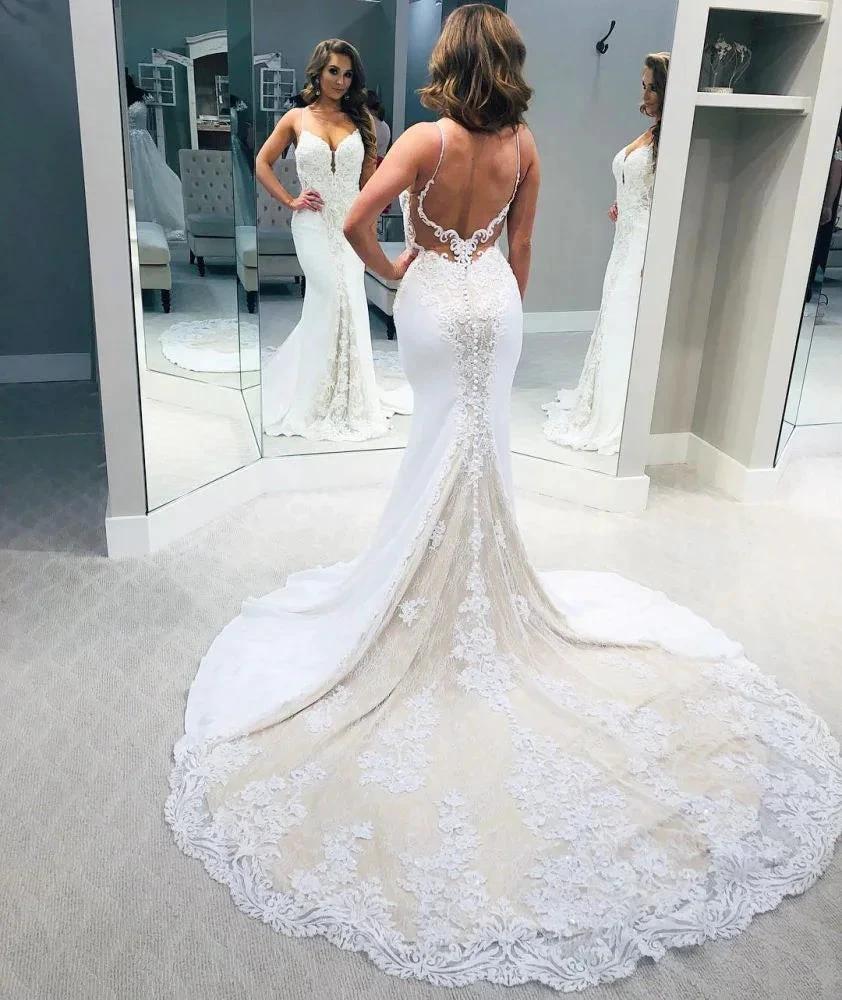 Designer Backless Spaghetti-Straps Column Wedding Dress - Image 2