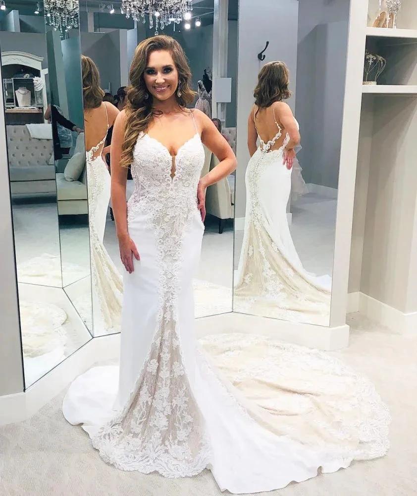 Designer Backless Spaghetti-Straps Column Wedding Dress - Image 3