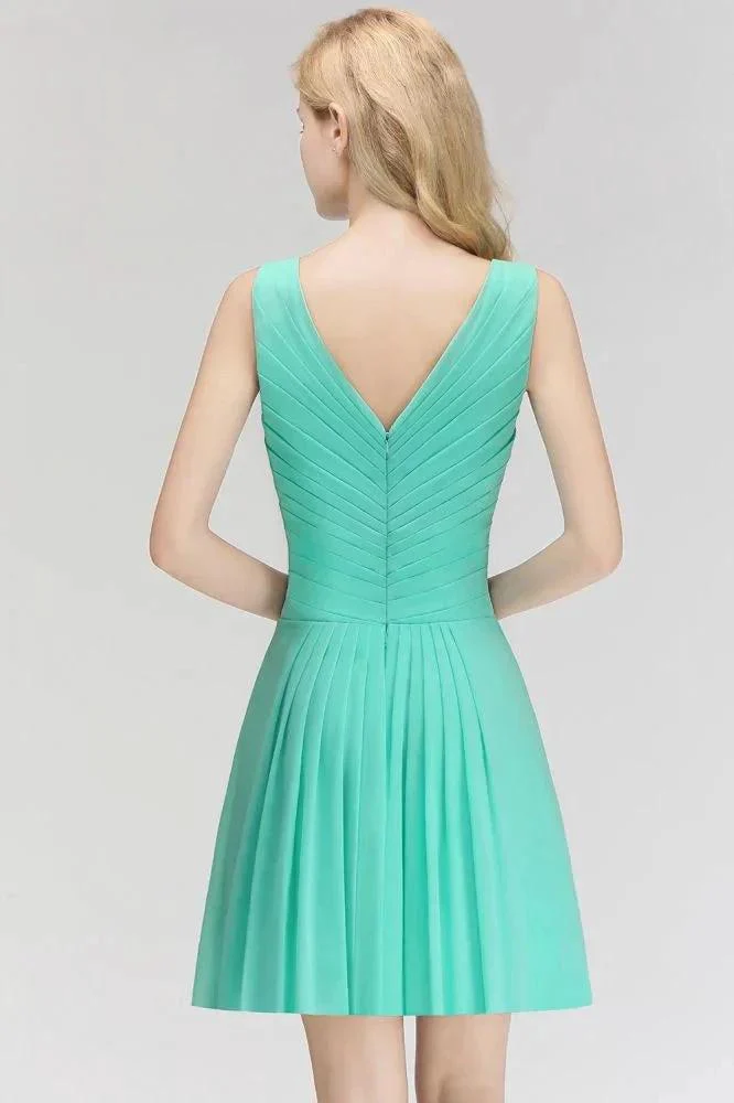 Classic V-Neck Floral Mini Cocktail Dress Sleeveless Chiffon Knee Length Homecoming Dress - Image 2