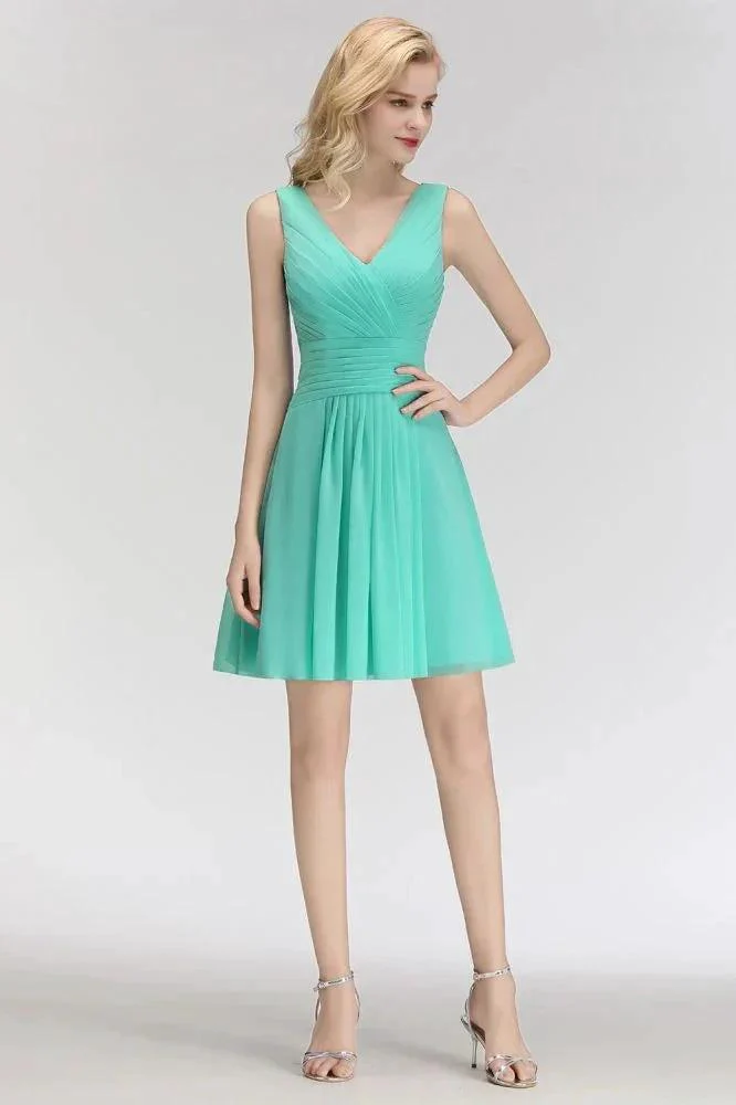 Classic V-Neck Floral Mini Cocktail Dress Sleeveless Chiffon Knee Length Homecoming Dress - Image 4
