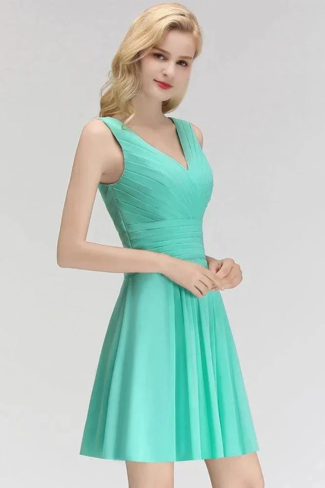 Classic V-Neck Floral Mini Cocktail Dress Sleeveless Chiffon Knee Length Homecoming Dress - Image 6