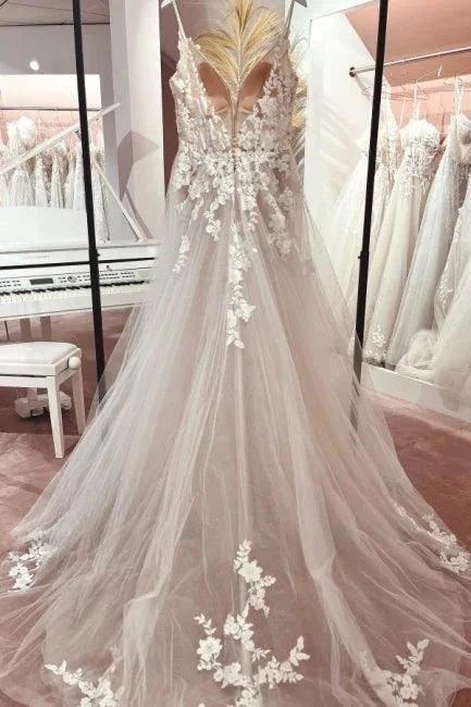 Classic v-neck spaghetti straps sleeveless a-line lace Wedding dresses - Image 2