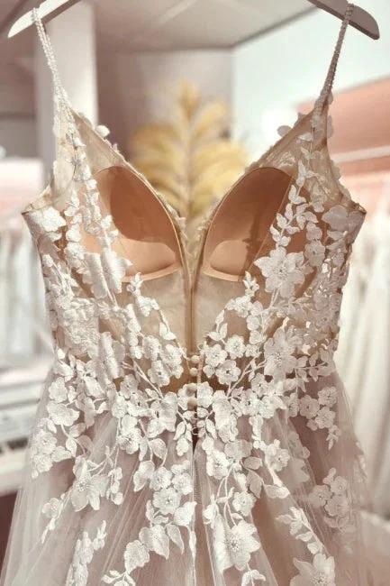 Classic v-neck spaghetti straps sleeveless a-line lace Wedding dresses - Image 4
