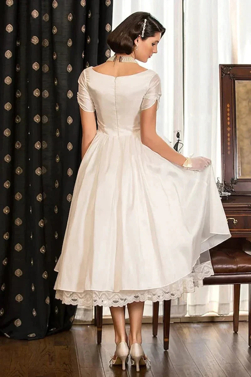 Classical A-Line V-Neck Short Sleeve Pleats Bohemain Wedding Dress WD677 - Image 3