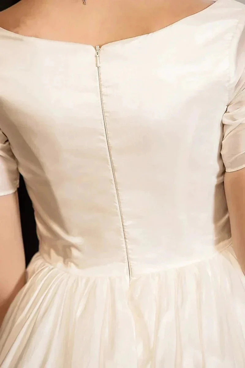 Classical A-Line V-Neck Short Sleeve Pleats Bohemain Wedding Dress WD677 - Image 5