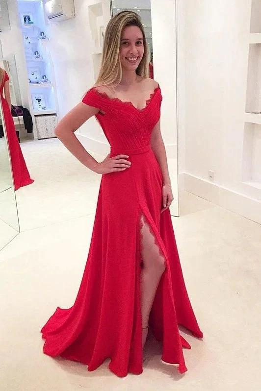 Classy A-Line Off-the-shoulder Long Prom Dress With Slit - Image 2