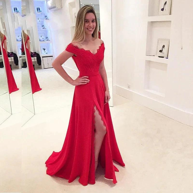 Classy A-Line Off-the-shoulder Long Prom Dress With Slit - Image 3