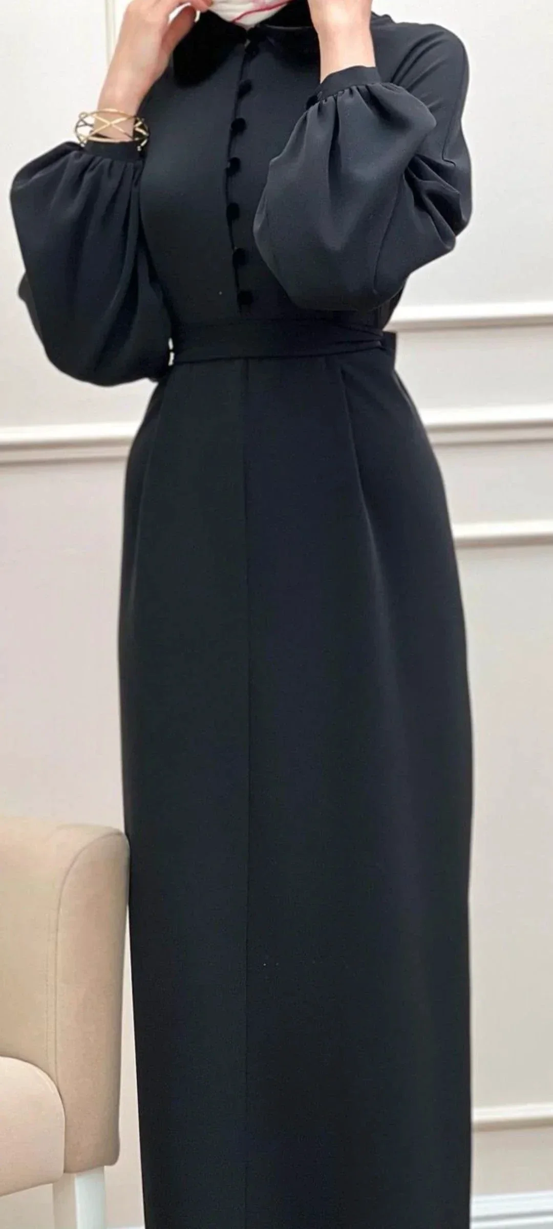 Classy Black Column Evening Dress With Long Sleeves Y4917 - Image 2