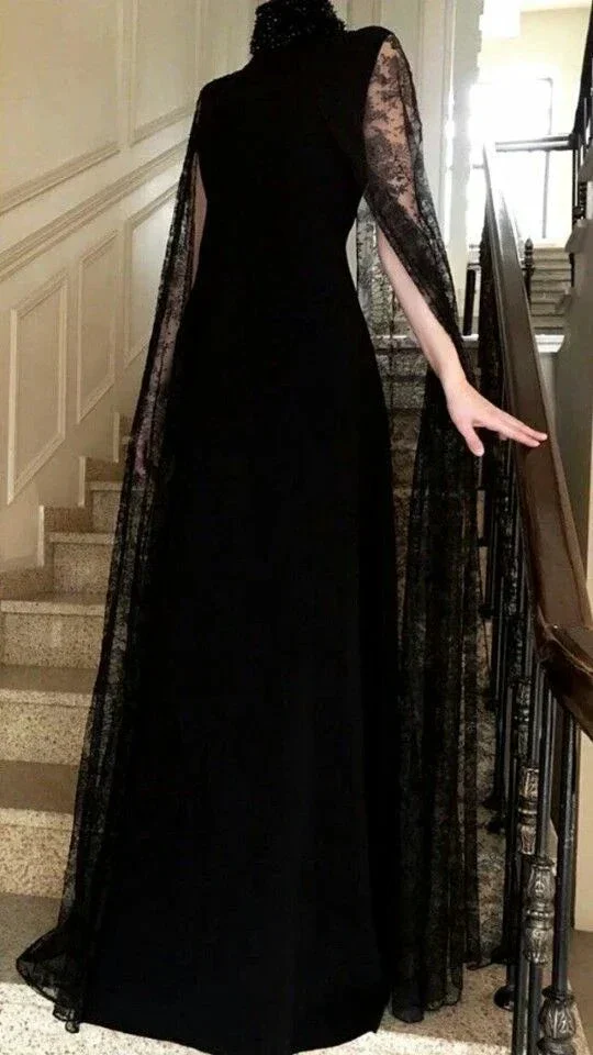 Classy Black Sheath Long Evening Dress Black Evening Gown Y7144 - Image 2