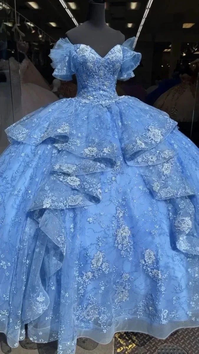 Luxurious Blue Lace Tulle Ball Gown,Blue Sweet 16 Dress,Quinceanera Dress Y4510 - Image 2