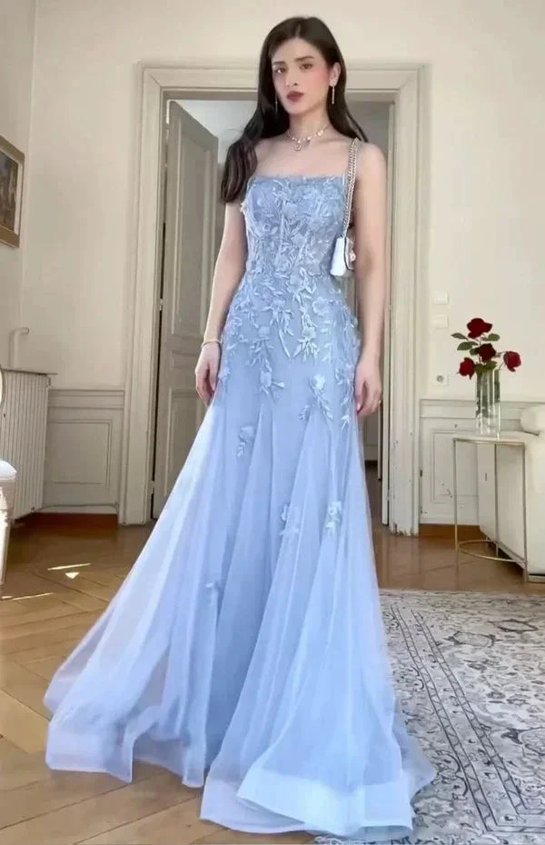 Classy Blue Tulle Appliques Mermaid Evening Dress Long Prom Dress Y8156 - Image 2