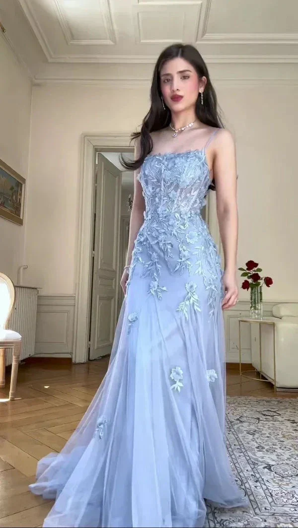 Classy Blue Tulle Appliques Mermaid Evening Dress Long Prom Dress Y8156 - Image 3