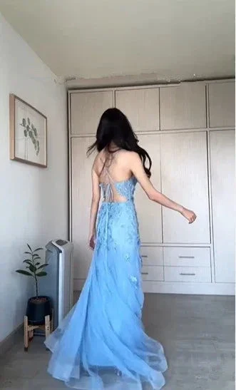 Classy Blue Tulle Appliques Mermaid Evening Dress Long Prom Dress Y8156 - Image 4