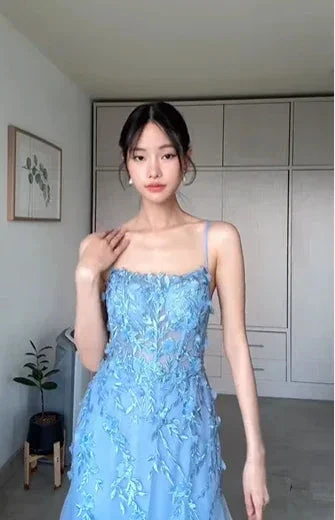 Classy Blue Tulle Appliques Mermaid Evening Dress Long Prom Dress Y8156 - Image 6