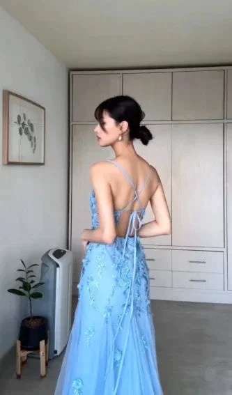Classy Blue Tulle Appliques Mermaid Evening Dress Long Prom Dress Y8156 - Image 7