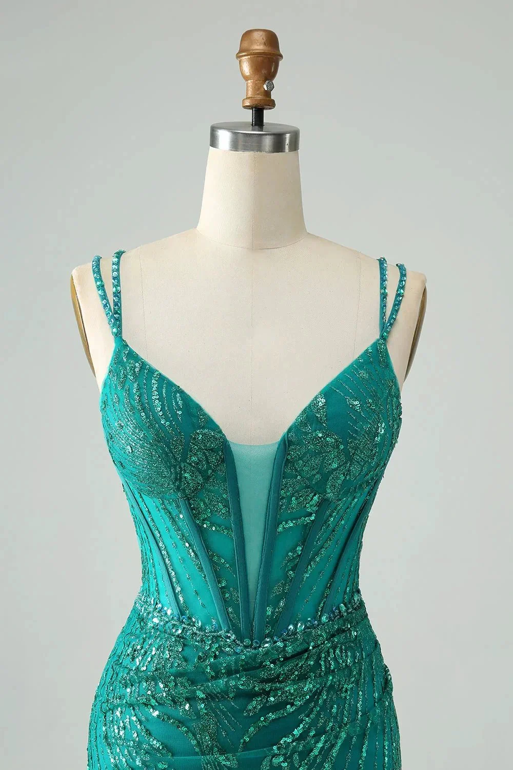 Classy Dark Green Bodycon Spaghetti Straps Corset Sequin Short Homecoming Dress - Image 4