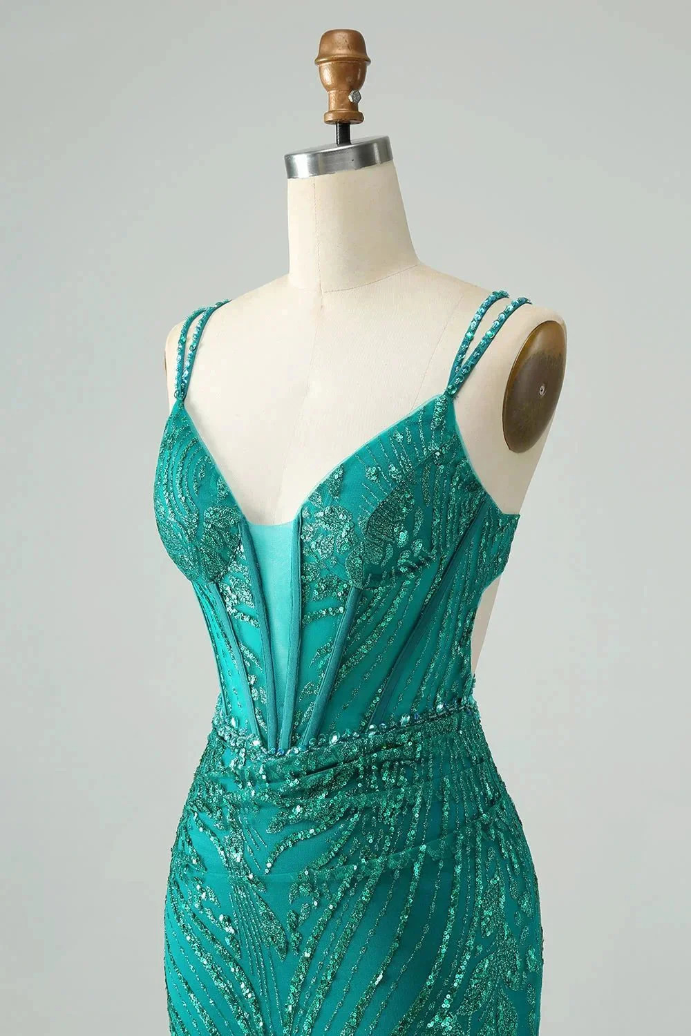 Classy Dark Green Bodycon Spaghetti Straps Corset Sequin Short Homecoming Dress - Image 6