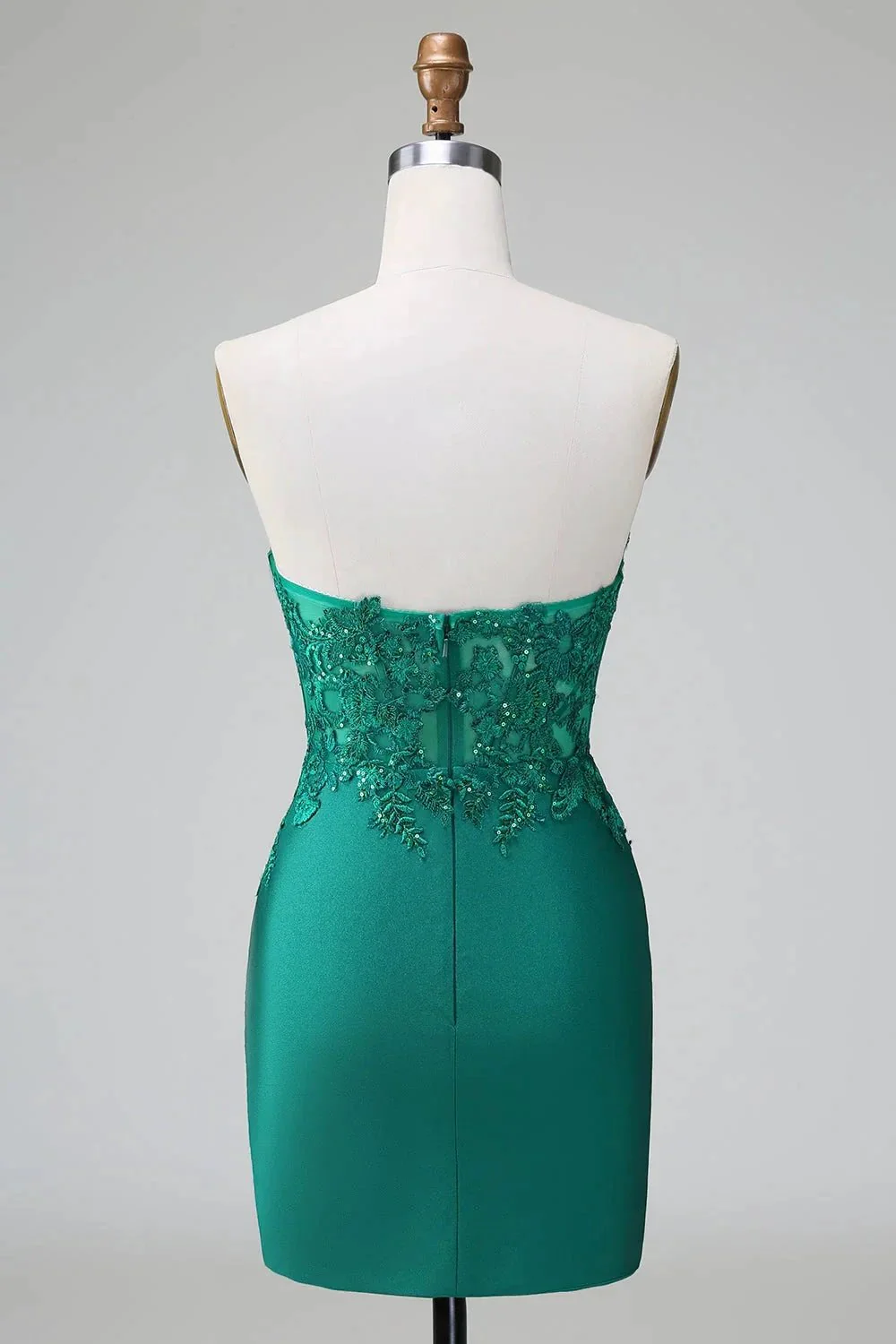 Classy Dark Green Bodycon Strapless Pleated Short Homecoming Dress with Beading - Image 2