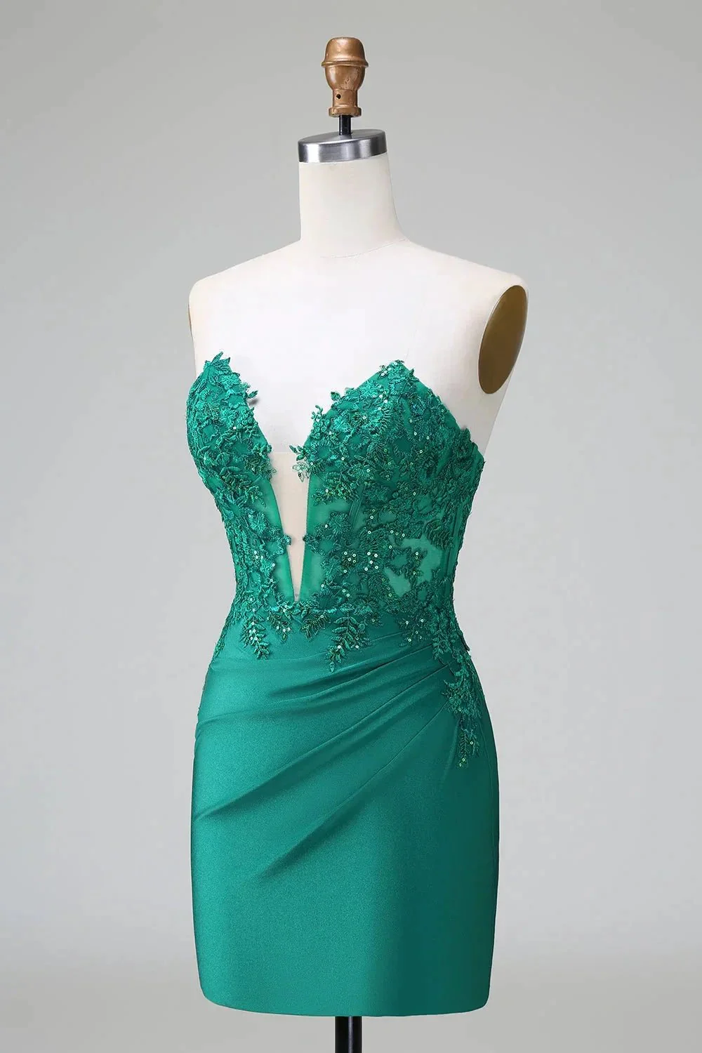 Classy Dark Green Bodycon Strapless Pleated Short Homecoming Dress with Beading - Image 3