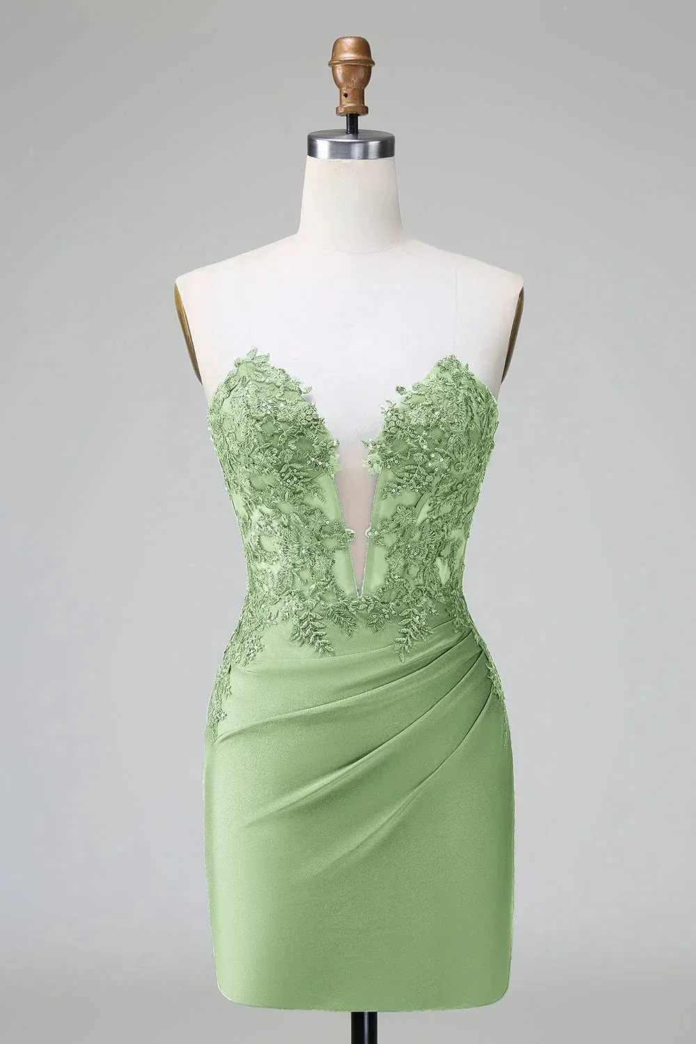 Classy Dark Green Bodycon Strapless Pleated Short Homecoming Dress with Beading - Image 9