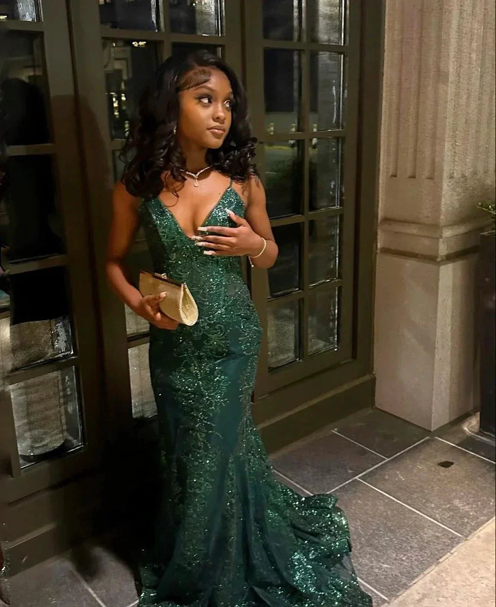 Classy Green Mermaid Evening Dress Shiny Green Evening Gown Y4721 - Image 2