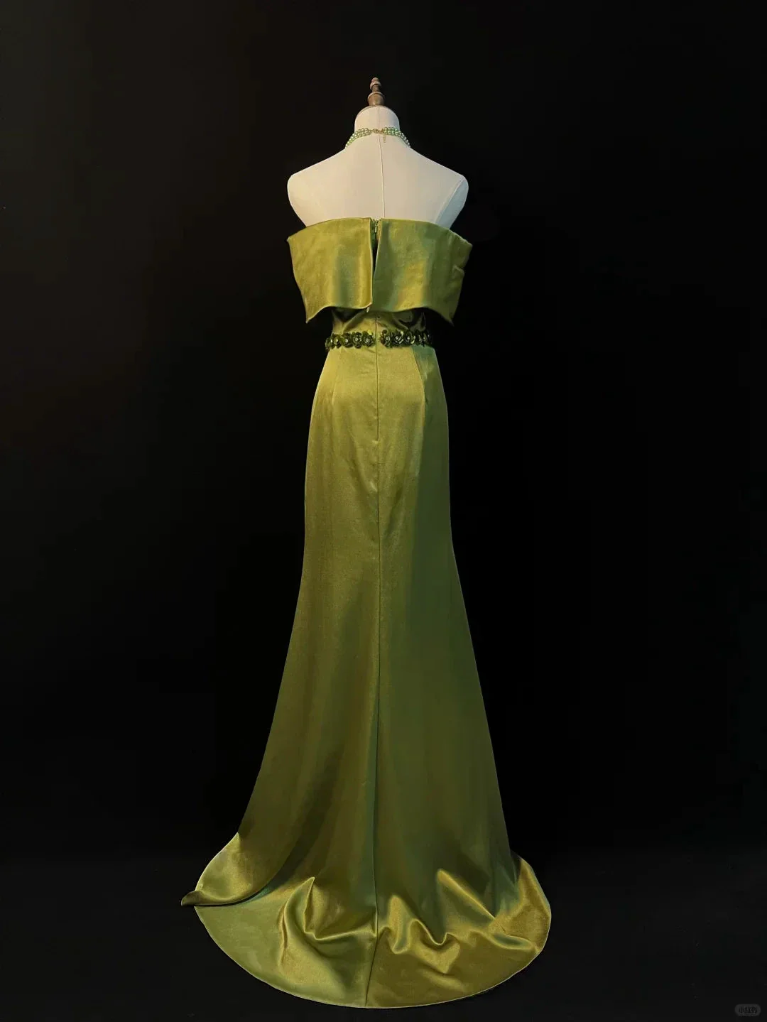 Classy Olive Green Satin Off The Shoulder Slit Prom Dress Slit Mermaid Evening Dress Y8650 - Image 5