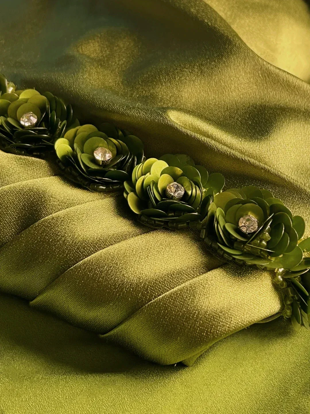 Classy Olive Green Satin Off The Shoulder Slit Prom Dress Slit Mermaid Evening Dress Y8650 - Image 7