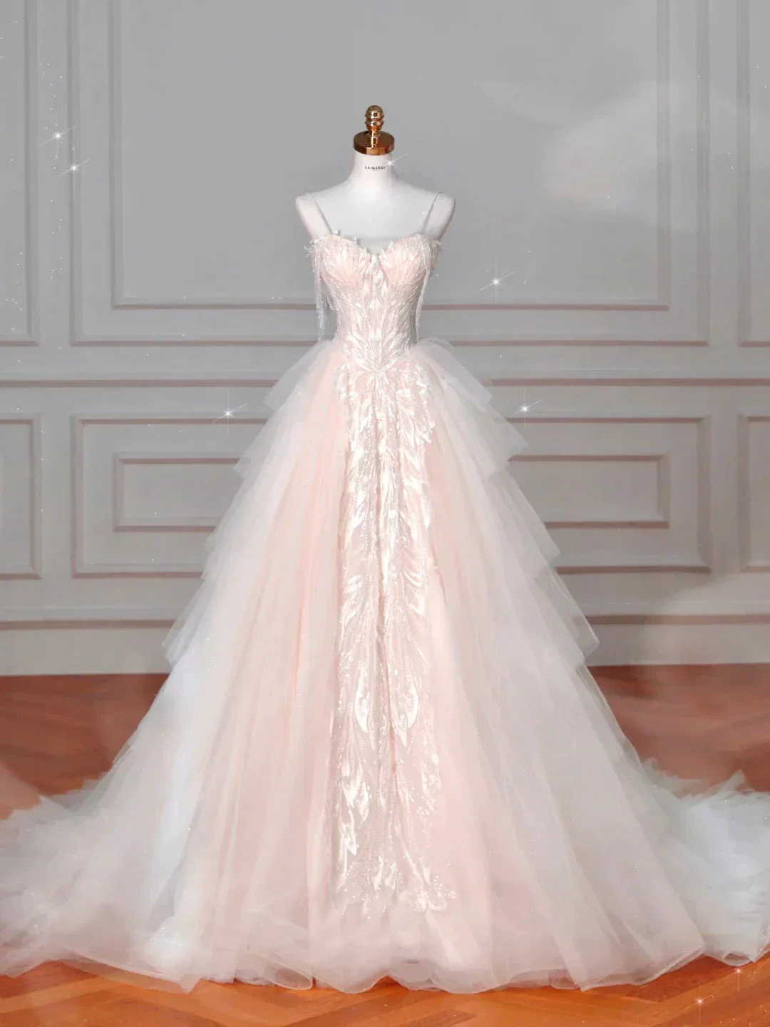 Classy Light Pink Tulle ALine Wedding Dress,Formal Prom Evening Dress Y8623 - Image 3