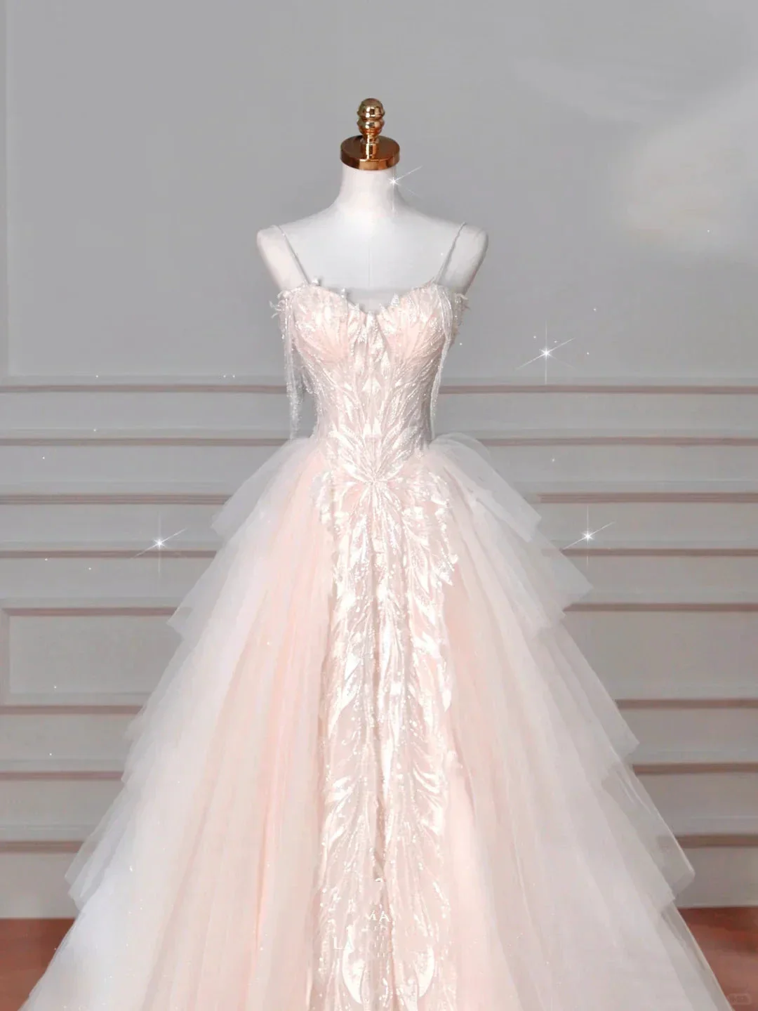 Classy Light Pink Tulle ALine Wedding Dress,Formal Prom Evening Dress Y8623 - Image 4